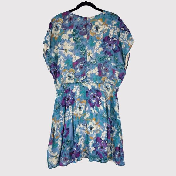 NWT Free People Womens Dress Blue Freddy Mini Floral V Neck Waist Tie Boho XL - Picture 2 of 8